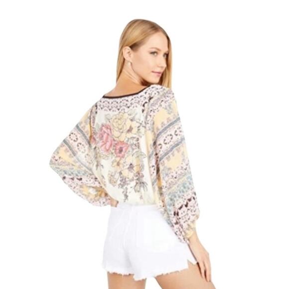 Free People Blue Nile Ivory Printed Dolman Top Blouse- size xs - Picture 11 of 11